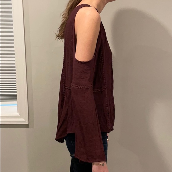 Contempo Maroon Open Shoulder Top - Picture 2 of 5